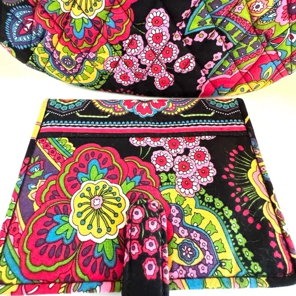 Quilted Vera Bradley Purse & Matching Wallet Floral Paisley Women's Handbag Set - Picture 3 of 16